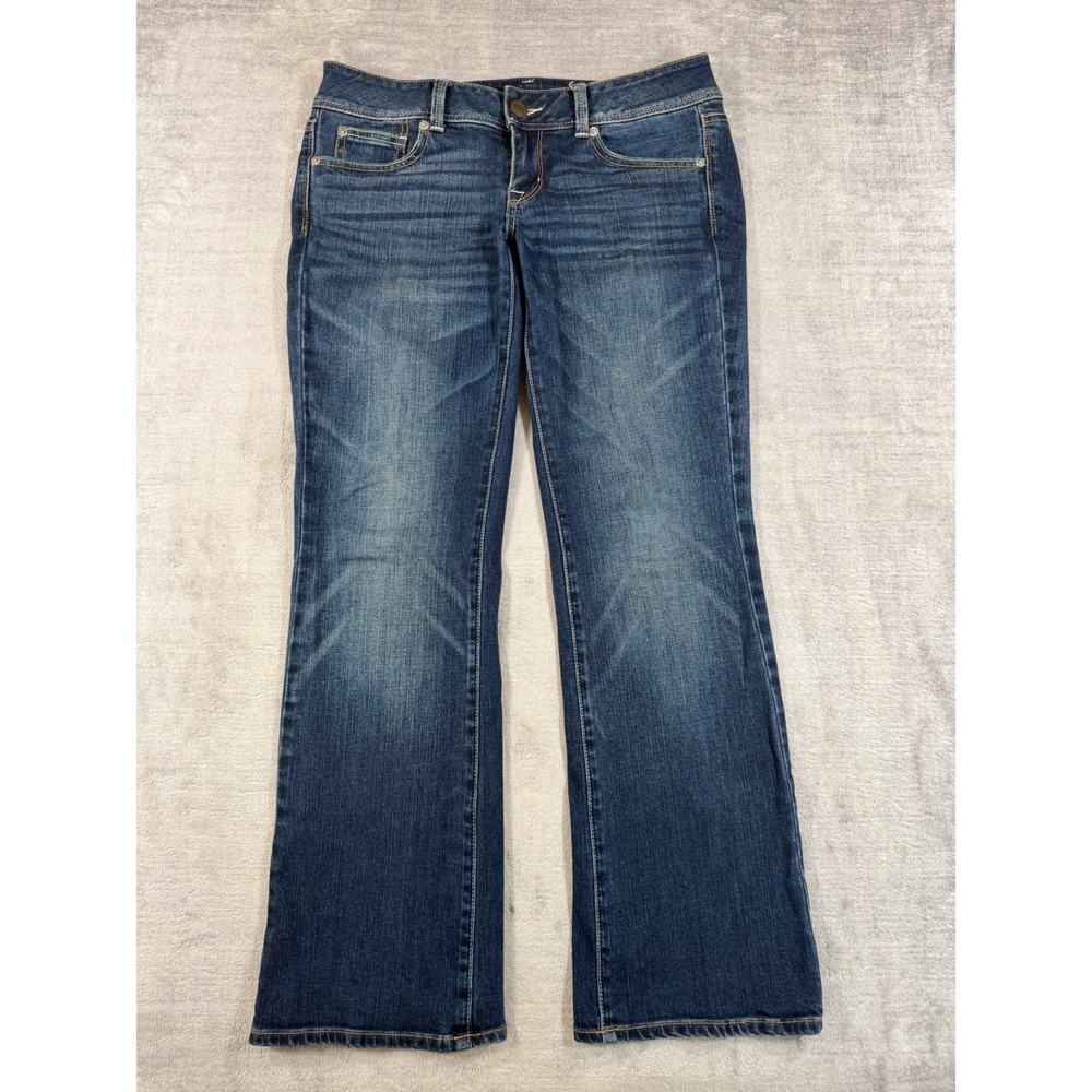 American Eagle Jeans Womens 6 Short Blue Slim Boot Dark Wash Mid Rise Stretch